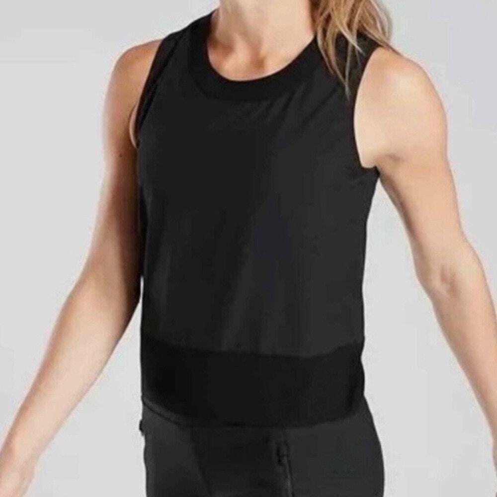 Athleta Zephyr Shell Sleeveless Pullover Ribbed Tank Top Featherweight XS Black